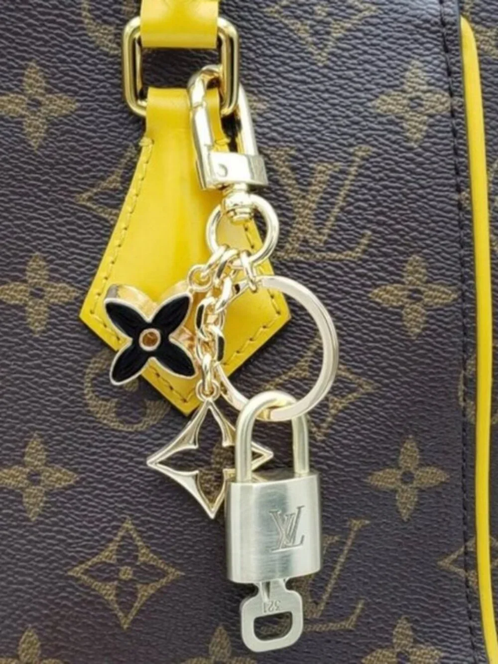 Louis Vuitton Gold Padlock Key 🔒 Authentic LV Charm + Unbranded Flower Keychain